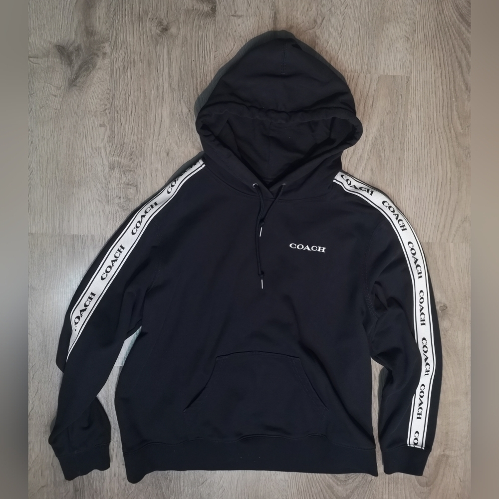 Women's PreOwned Coach cotton fleece logo printed BLACK long sleeve Hoodie